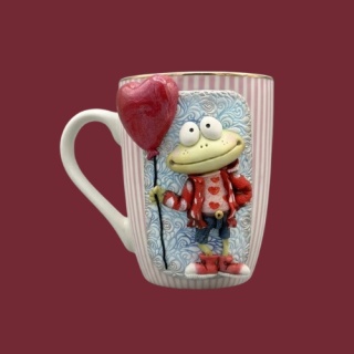 Kubek kolekcjonerski ręcznie zdobiony - Żabor z balonikiem sercem